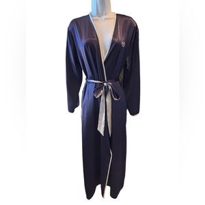Jones New York Full Length Robe Navy Blue With White Trim Silky Satiny Size XS/S